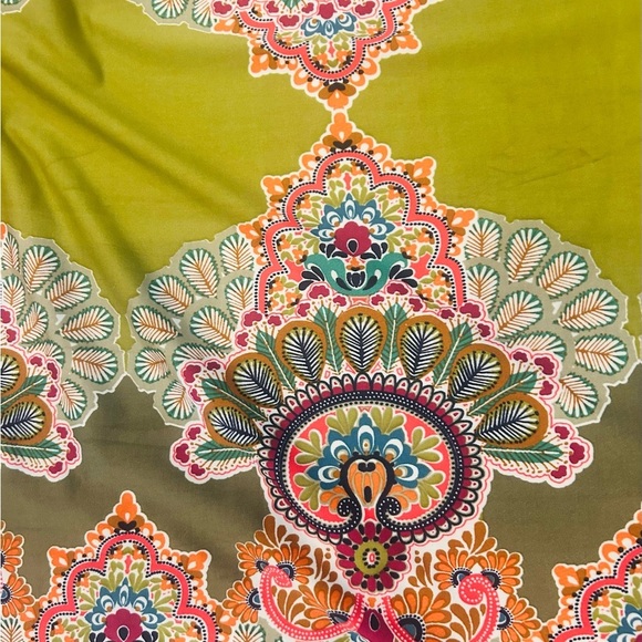 Sunny Leigh Paisley Print Green Button Strap Stretchy Boho Sundress - Size 1X - Picture 6 of 10